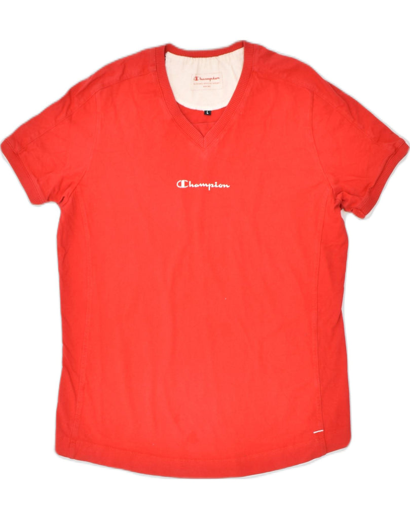 CHAMPION Womens T-Shirt Top UK 14 Large Red Cotton | Vintage | Thrift | Second-Hand | Used Clothing | Messina Hembry 