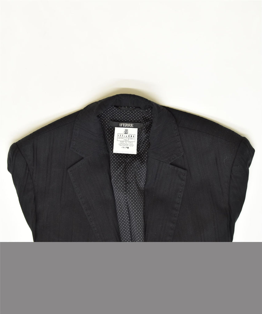 FERRE Womens 1 Button Blazer Jacket IT 44 Medium Black Polyester | Vintage | Thrift | Second-Hand | Used Clothing | Messina Hembry 