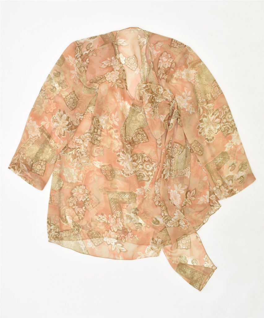 VINTAGE Womens See Through Wrap Shirt Blouse UK 16 Large Beige Floral | Vintage | Thrift | Second-Hand | Used Clothing | Messina Hembry 