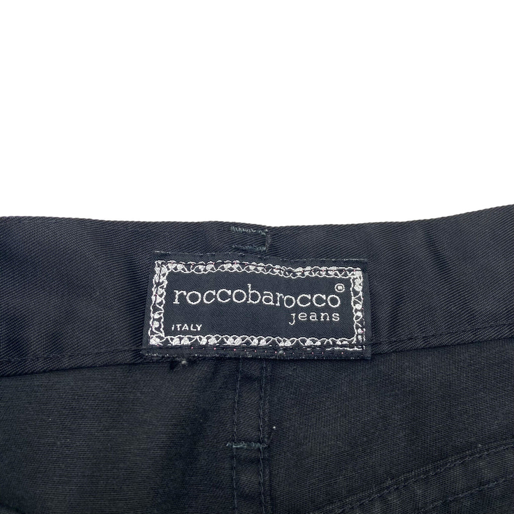 Roccobarocco Womens Black Cotton Nylon High Waisted Tapered Jeans | Vintage | Vintage Messina Hembry | Thrift | Second-Hand Messina Hembry | Used Clothing | Messina Hembry 