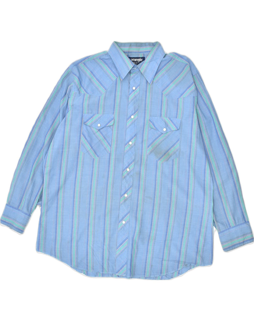 WRANGLER Mens Cowboy Cut Regular Fit Shirt Size 17 1/2 XL Blue Striped | Vintage | Thrift | Second-Hand | Used Clothing | Messina Hembry 