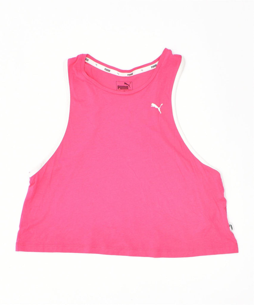 PUMA Womens Crop Graphic Vest Top UK 8 Small Pink Cotton | Vintage | Thrift | Second-Hand | Used Clothing | Messina Hembry 