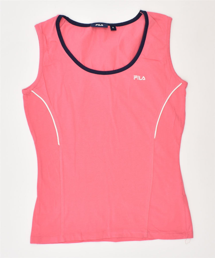 FILA Womens Graphic Vest Top UK 12 Medium Pink Cotton | Vintage | Thrift | Second-Hand | Used Clothing | Messina Hembry 