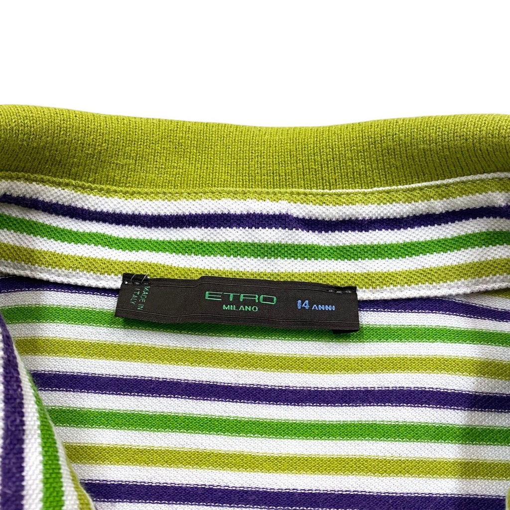 Etro Kids Striped Polo Shirt | Vintage High End Designer Green White Purple VTG | Vintage Messina Hembry | Thrift | Second-Hand Messina Hembry | Used Clothing | Messina Hembry 