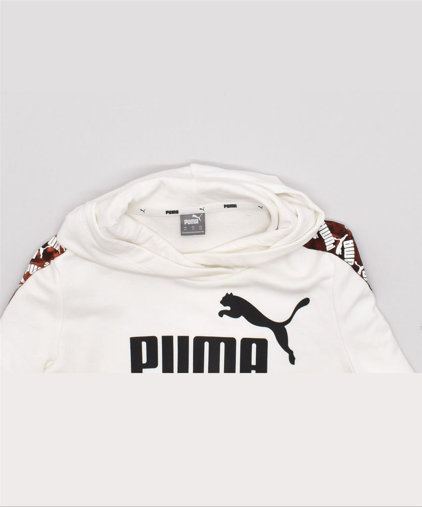 PUMA Womens Graphic Hoodie Jumper UK 6 XS White Cotton | Vintage | Thrift | Second-Hand | Used Clothing | Messina Hembry 