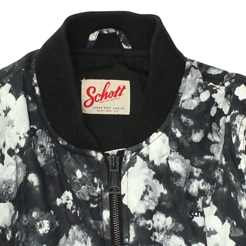 Schott Womens Black White Floral Paint Bomber Jacket | Vintage High End Designer | Vintage Messina Hembry | Thrift | Second-Hand Messina Hembry | Used Clothing | Messina Hembry 