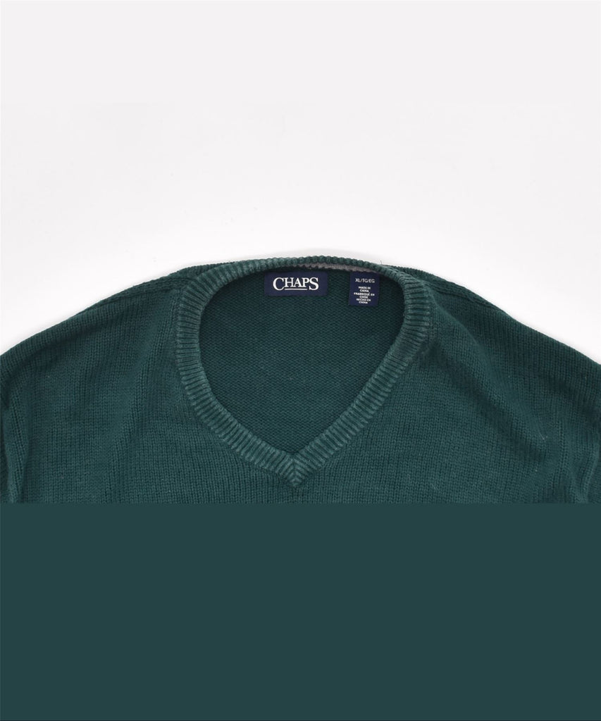CHAPS Mens V-Neck Jumper Sweater XL Green Cotton | Vintage | Thrift | Second-Hand | Used Clothing | Messina Hembry 