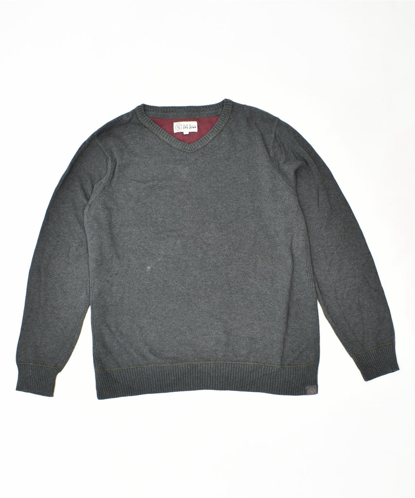 FAT FACE Mens V-Neck Jumper Sweater Large Grey Cotton | Vintage | Thrift | Second-Hand | Used Clothing | Messina Hembry 