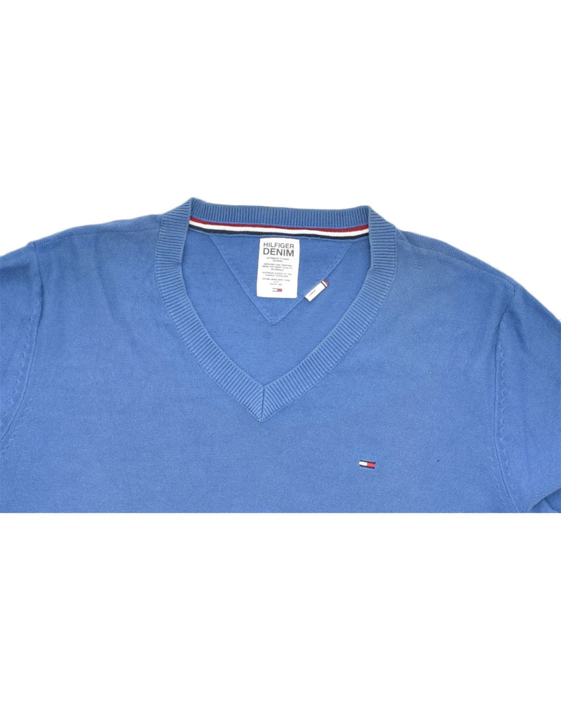 TOMMY HILFIGER Mens V-Neck Jumper Sweater Large Blue Cotton | Vintage | Thrift | Second-Hand | Used Clothing | Messina Hembry 