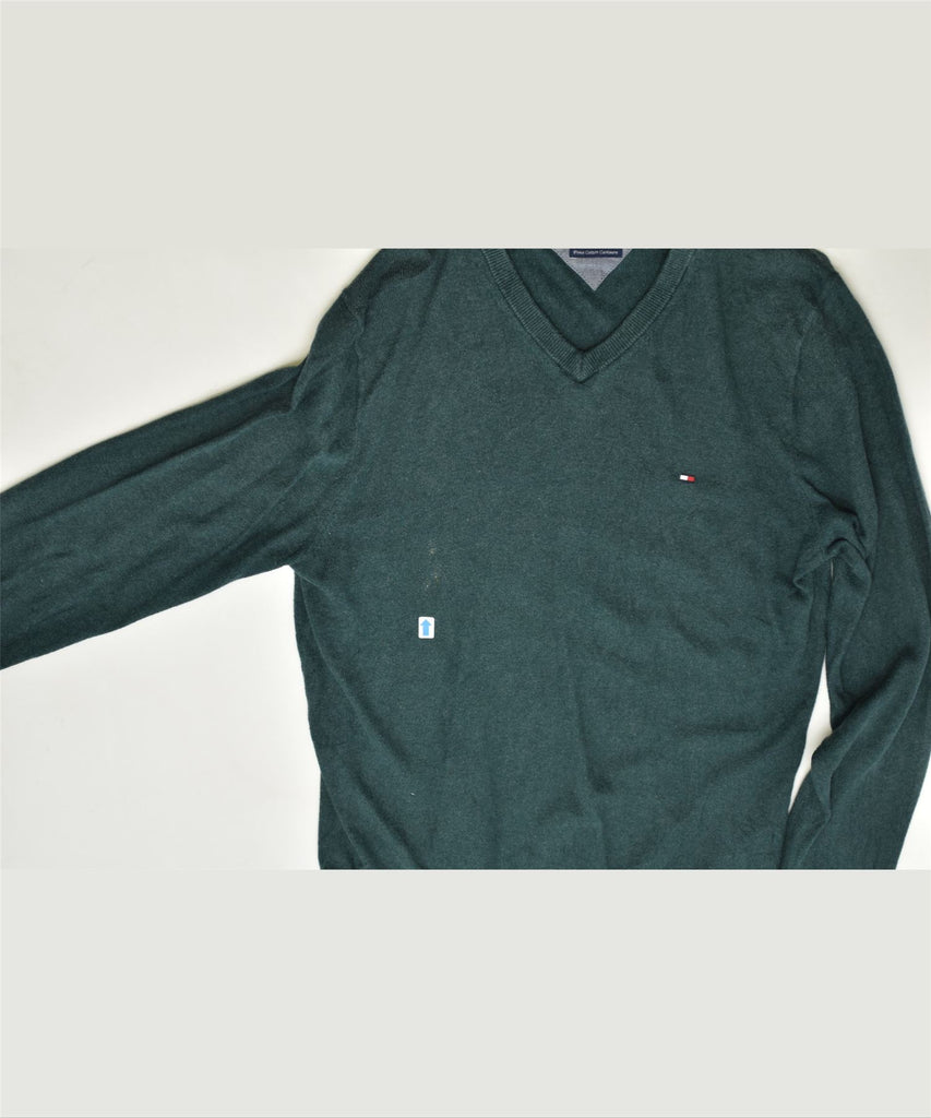 TOMMY HILFIGER Mens V-Neck Jumper Sweater Small Green Cotton | Vintage | Thrift | Second-Hand | Used Clothing | Messina Hembry 