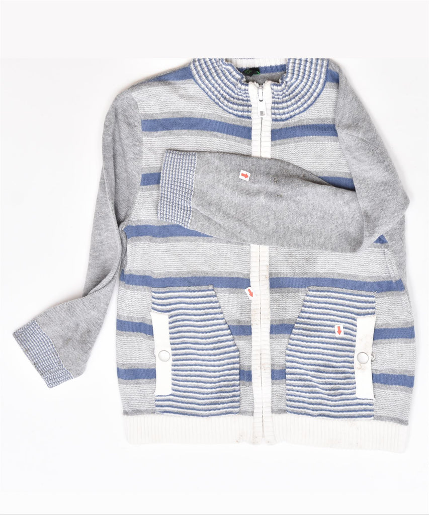 BENETTON Boys Cardigan Sweater 3-4 Years 2XS Grey Striped Cotton | Vintage | Thrift | Second-Hand | Used Clothing | Messina Hembry 