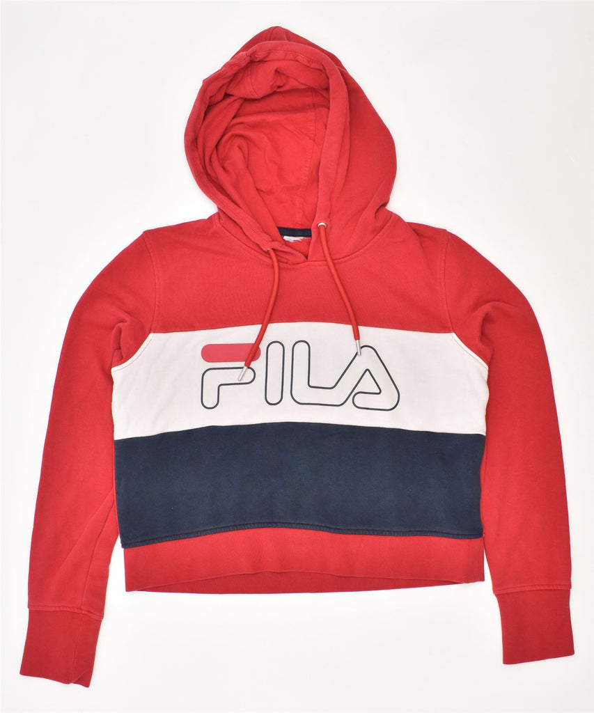 FILA Girls Graphic Hoodie Jumper 15-16 Years Red Colourblock Cotton | Vintage | Thrift | Second-Hand | Used Clothing | Messina Hembry 