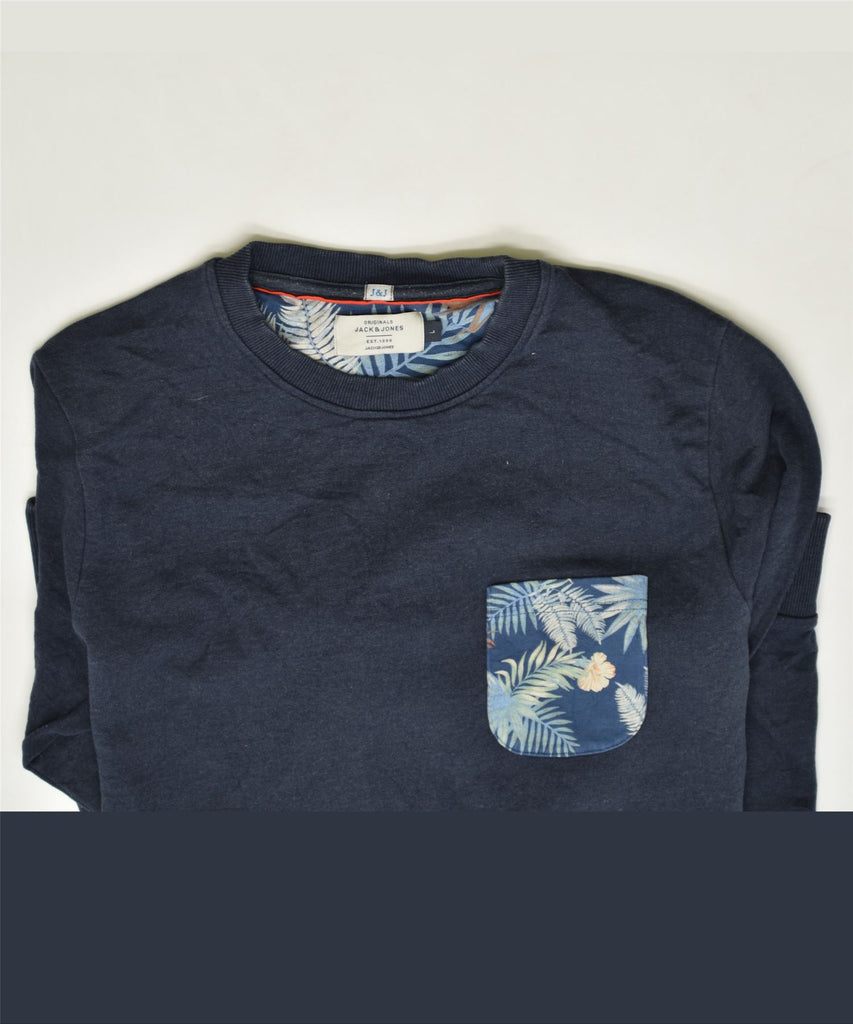 JACK & JONES Mens Sweatshirt Jumper Large Navy Blue Cotton | Vintage | Thrift | Second-Hand | Used Clothing | Messina Hembry 