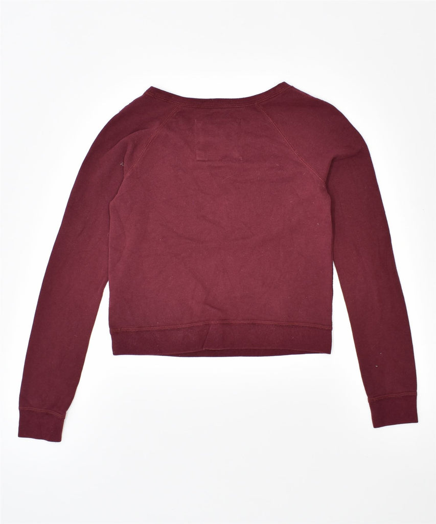 ABERCROMBIE & FITCH Womens Graphic Sweatshirt Jumper UK 6 XS Maroon Cotton | Vintage | Thrift | Second-Hand | Used Clothing | Messina Hembry 