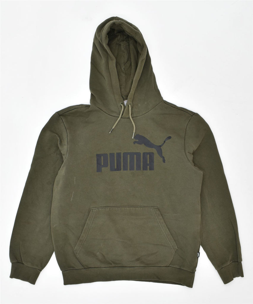 PUMA Mens Graphic Hoodie Jumper Small Khaki Cotton | Vintage | Thrift | Second-Hand | Used Clothing | Messina Hembry 