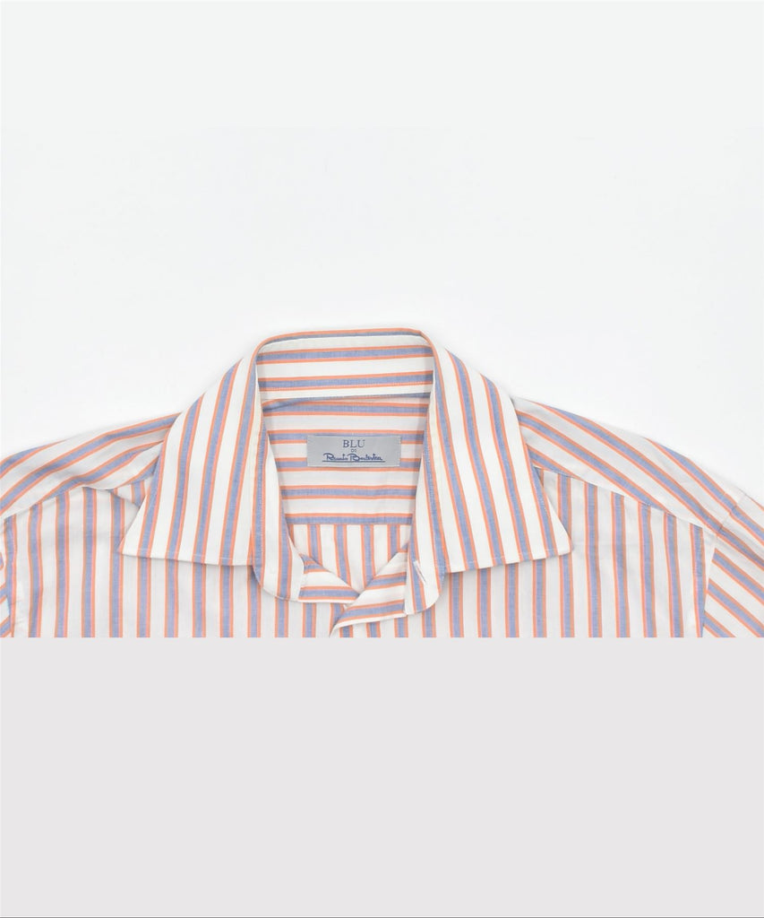 RENATO BALESTRA Mens Blu Shirt Size 16/41 Large White Striped Cotton | Vintage | Thrift | Second-Hand | Used Clothing | Messina Hembry 