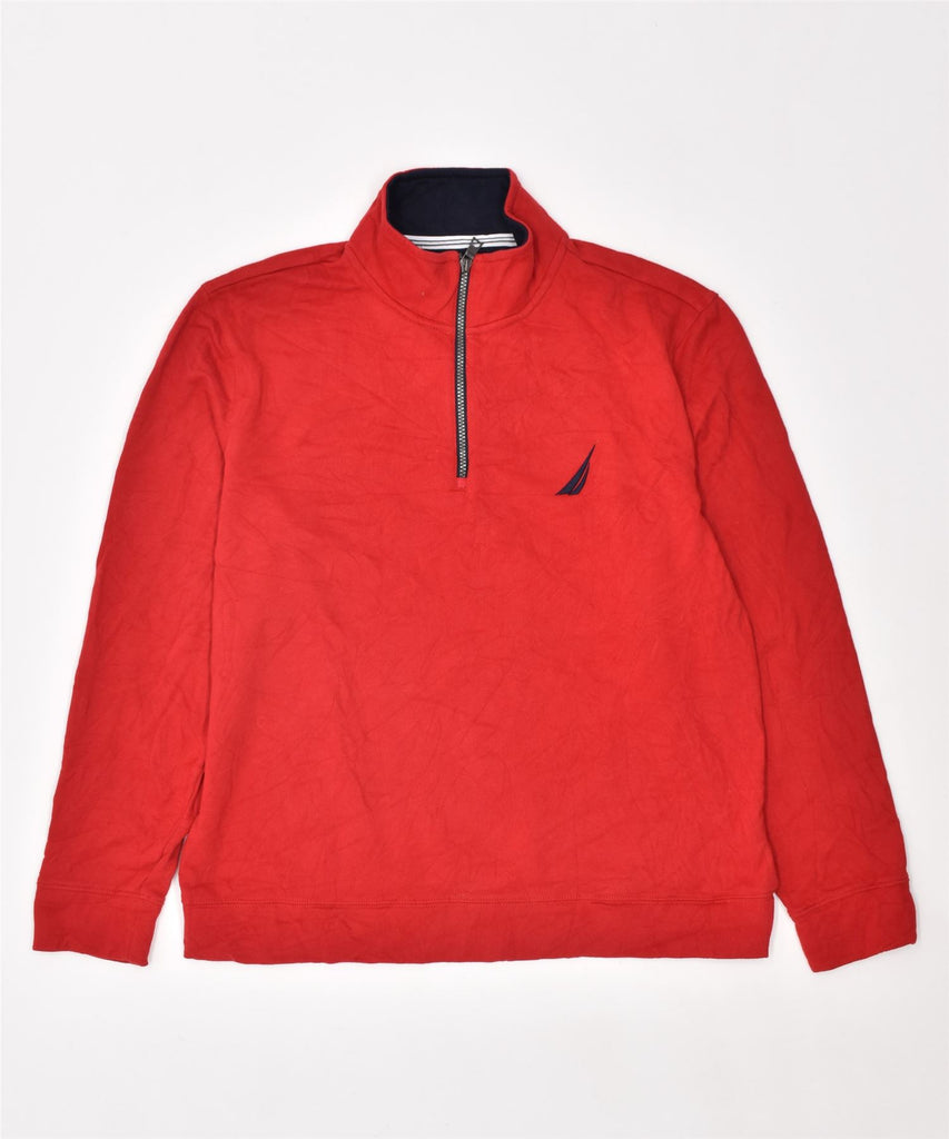 NAUTICA Mens Zip Neck Sweatshirt Jumper Large Red Cotton | Vintage | Thrift | Second-Hand | Used Clothing | Messina Hembry 