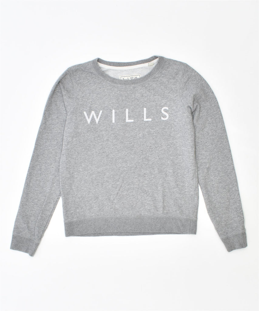 JACK WILLS Womens Graphic Sweatshirt Jumper UK 8 Small Grey Cotton | Vintage | Thrift | Second-Hand | Used Clothing | Messina Hembry 