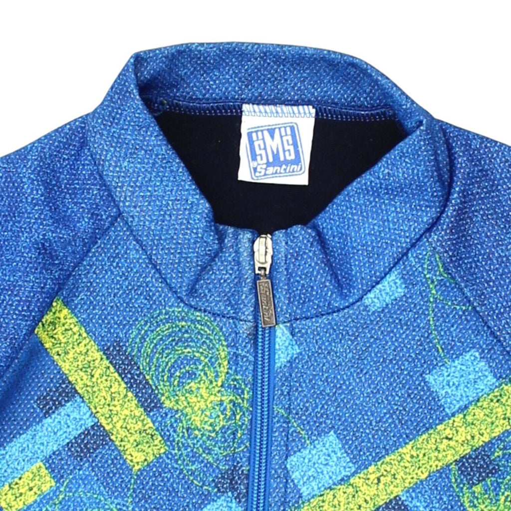 Santini Mens Blue Full Zip Cycling Jacket | Vintage 90s Tracksuit Top Sportswear | Vintage Messina Hembry | Thrift | Second-Hand Messina Hembry | Used Clothing | Messina Hembry 