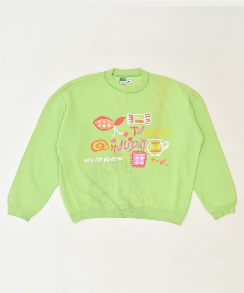 BENETTON Girls Graphic Sweatshirt Jumper 15-16 Years XL Green Classic | Vintage | Thrift | Second-Hand | Used Clothing | Messina Hembry 