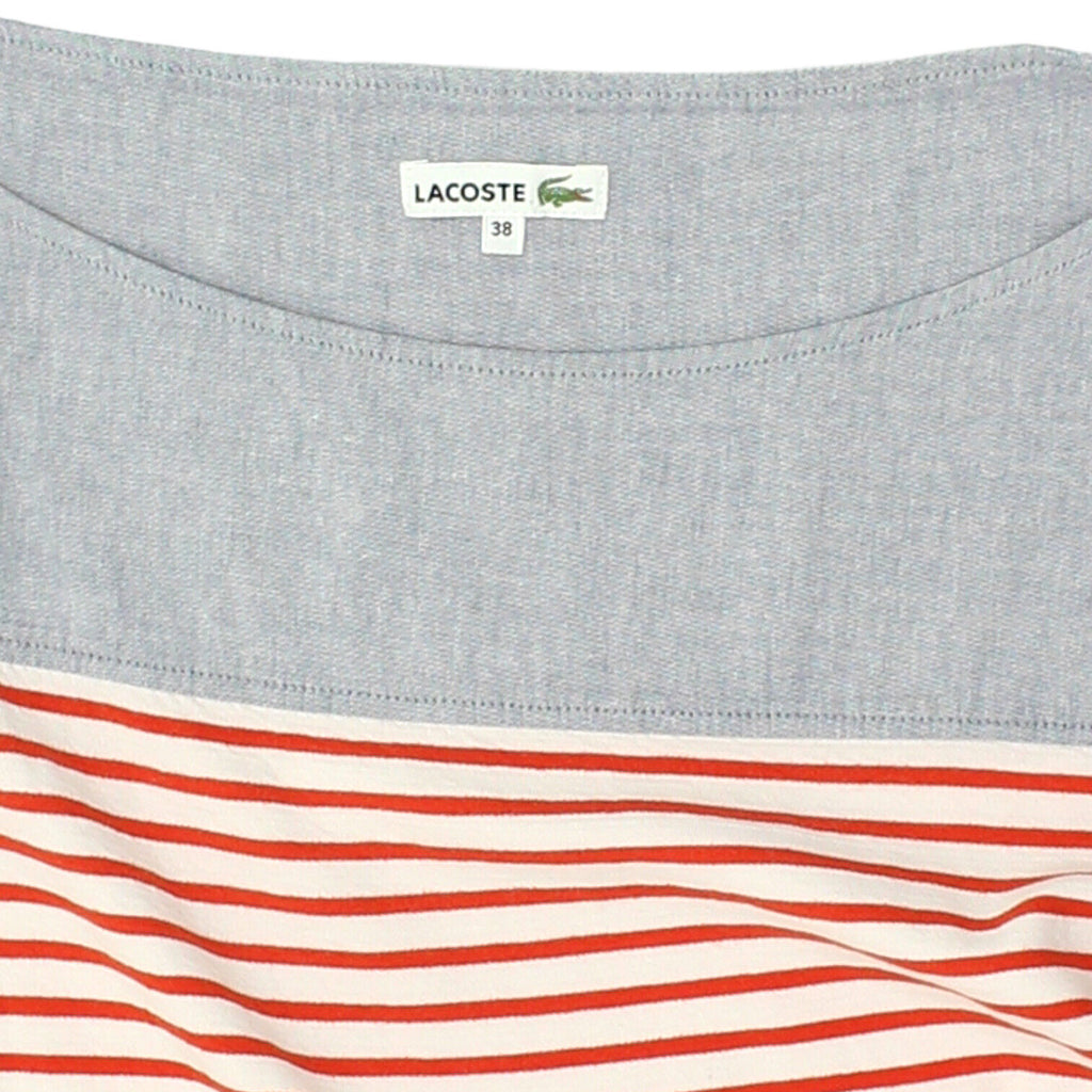 Lacoste Womens White Red Striped Long Sleeve Wide Neck Tshirt | Vintage Designer | Vintage Messina Hembry | Thrift | Second-Hand Messina Hembry | Used Clothing | Messina Hembry 