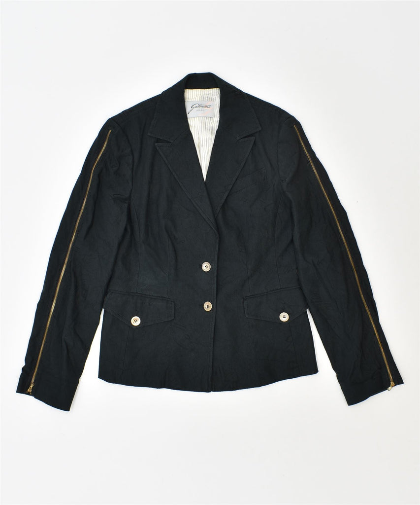 GATTINONI Womens 2 Button Blazer Jacket UK 13 Medium Black Cotton Logo | Vintage | Thrift | Second-Hand | Used Clothing | Messina Hembry 