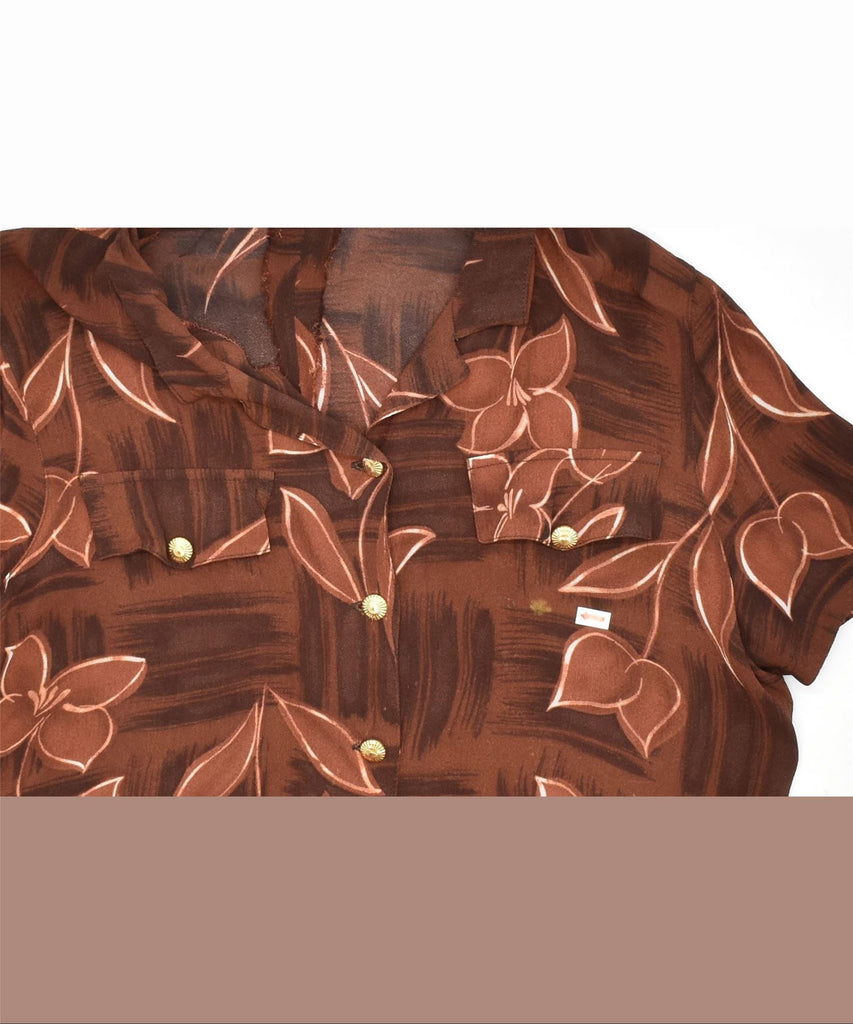 VINTAGE Womens Short Sleeve Shirt Blouse UK 18 XL Brown Floral Viscose | Vintage | Thrift | Second-Hand | Used Clothing | Messina Hembry 