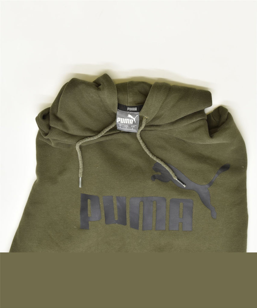 PUMA Mens Graphic Hoodie Jumper Small Khaki Cotton | Vintage | Thrift | Second-Hand | Used Clothing | Messina Hembry 