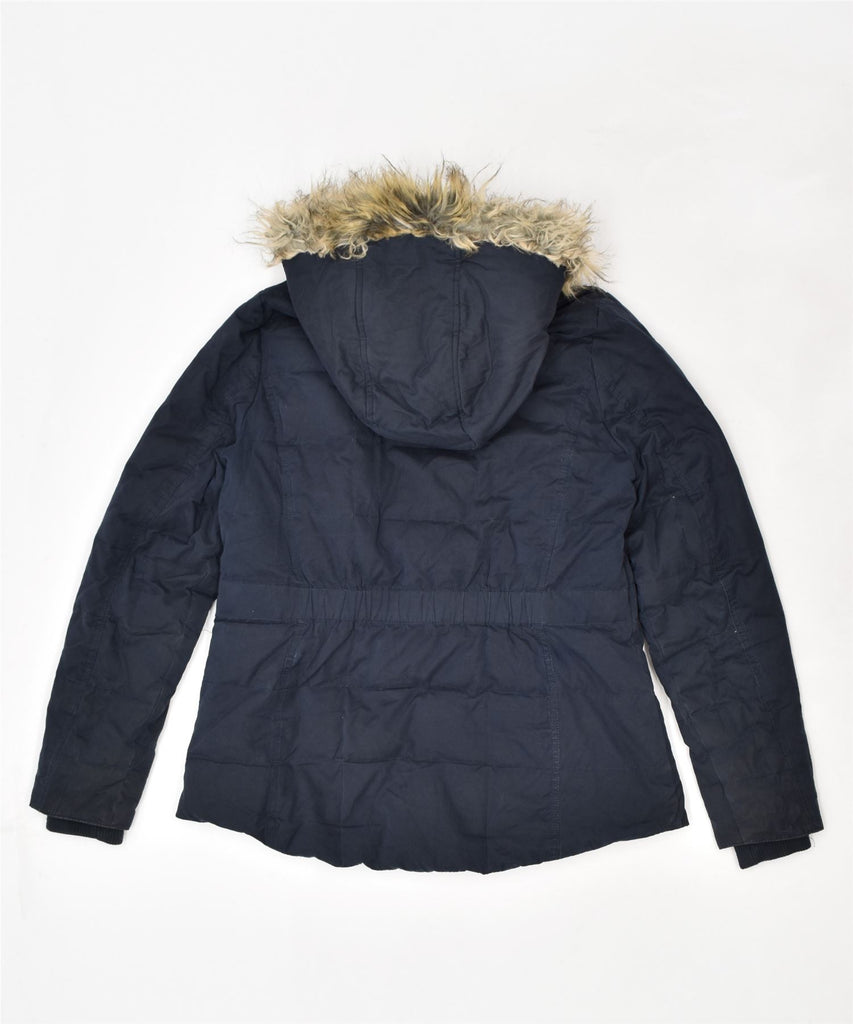 FAT FACE Womens Hooded Padded Jacket UK 12 Medium Navy Blue Polyester | Vintage | Thrift | Second-Hand | Used Clothing | Messina Hembry 