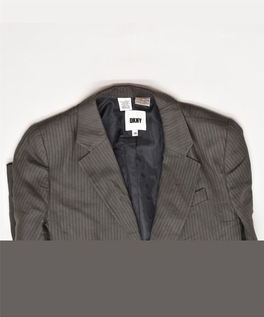 DKNY Womens 1 Button Blazer Jacket UK 14 Large Grey Pinstripe