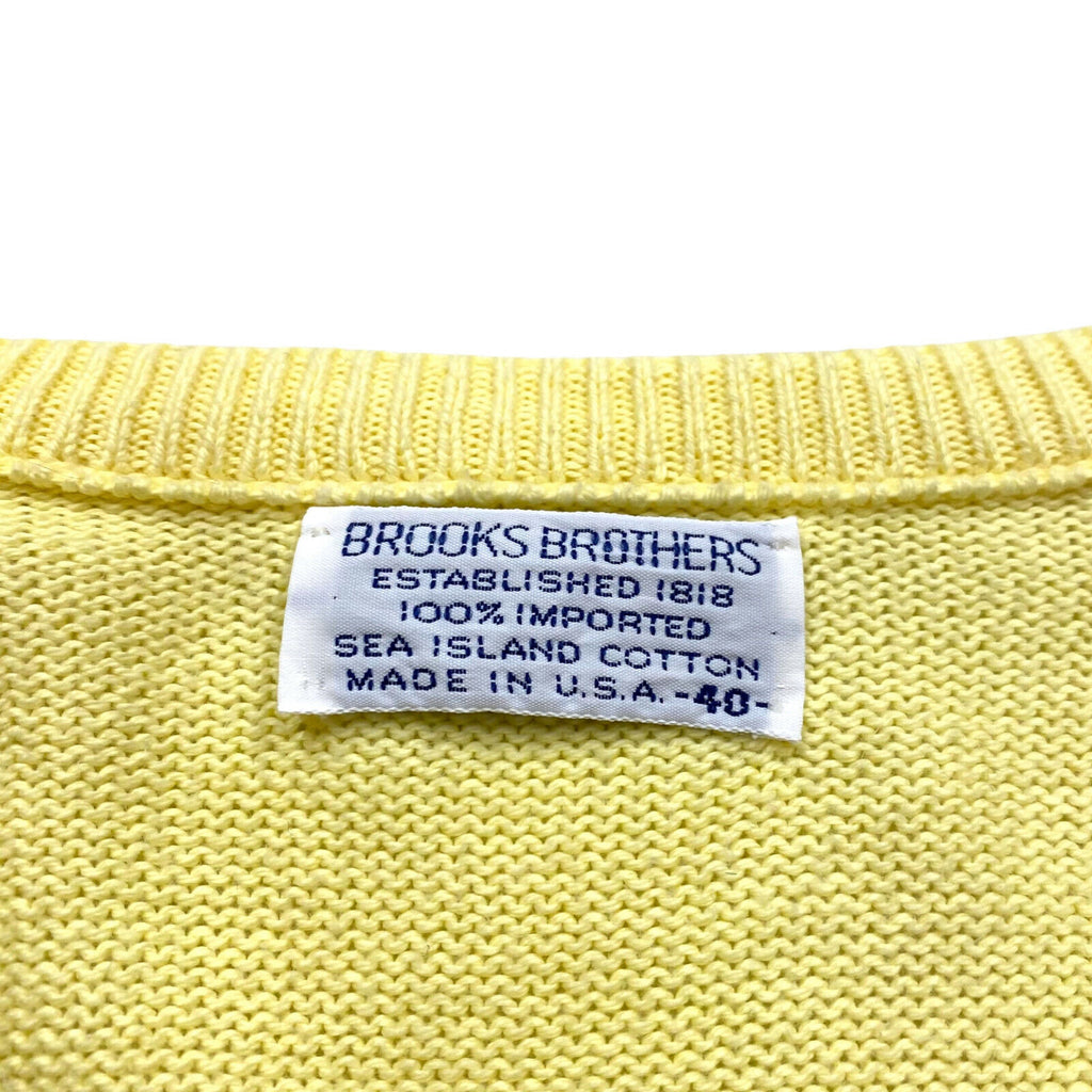 Brooks Brothers Knitted Cotton V Neck Jumper | Vintage Designer Sweater Yellow | Vintage Messina Hembry | Thrift | Second-Hand Messina Hembry | Used Clothing | Messina Hembry 