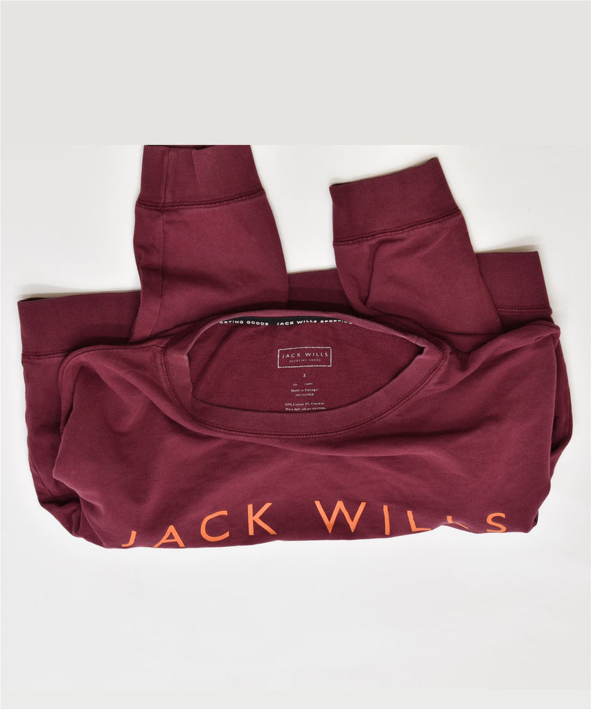 JACK WILLS Womens Crop Graphic Top Long Sleeve UK 8 Small Burgundy Cotton | Vintage | Thrift | Second-Hand | Used Clothing | Messina Hembry 