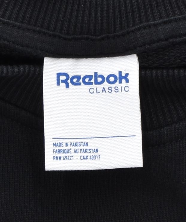 REEBOK Womens Short Sleeve Sweatshirt Jumper UK 8/10 Small Black Cotton | Vintage | Thrift | Second-Hand | Used Clothing | Messina Hembry 