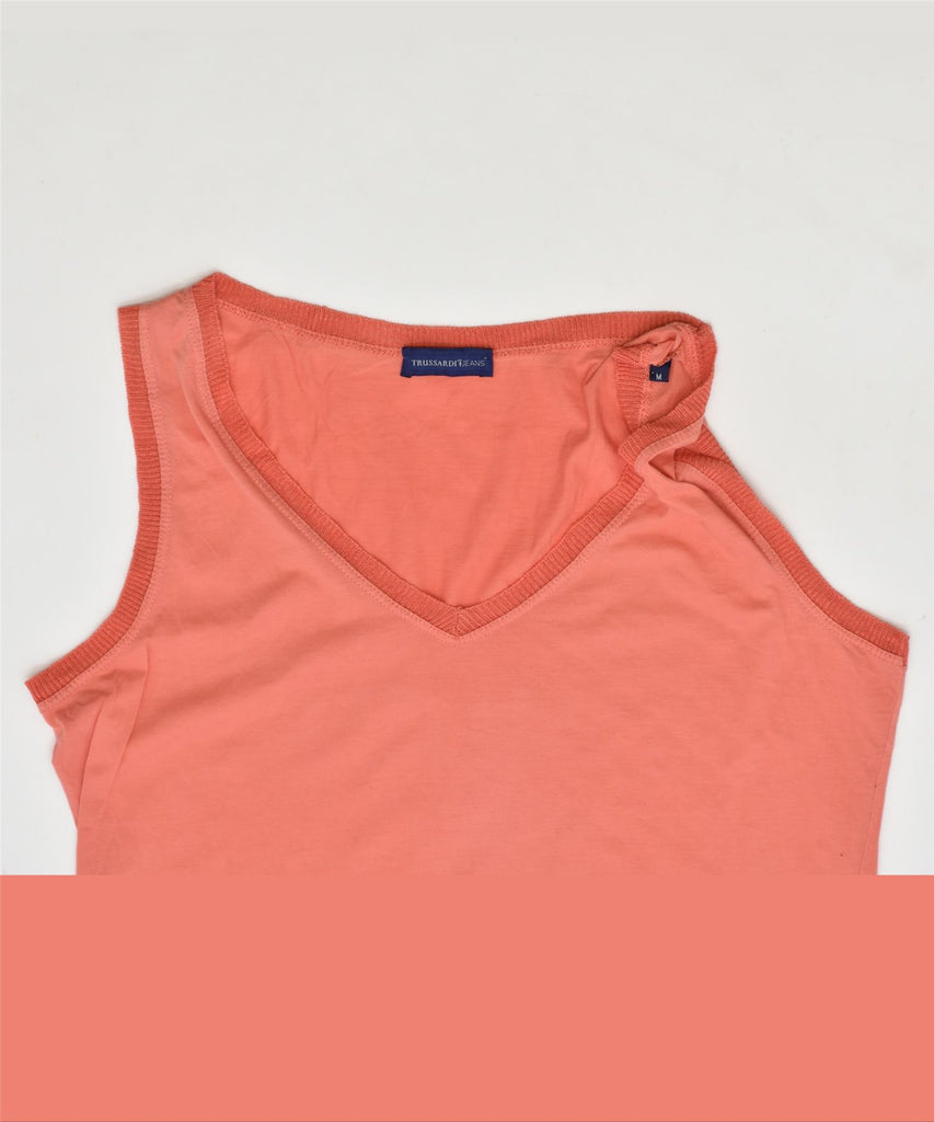 TRUSSARDI Womens Vest Top UK 12 Medium Orange Cotton | Vintage | Thrift | Second-Hand | Used Clothing | Messina Hembry 