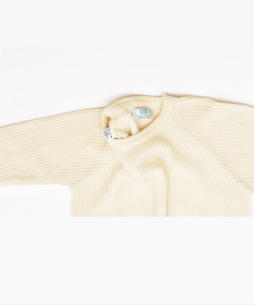 BENETTON Girls Crew Neck Jumper Sweater 12-13 Years Medium Off White Wool | Vintage | Thrift | Second-Hand | Used Clothing | Messina Hembry 