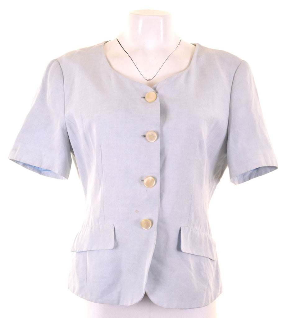 BENETTON Womens 4 Button Blazer Jacket Short Sleeve IT 46 Large Blue Linen | Vintage | Thrift | Second-Hand | Used Clothing | Messina Hembry 