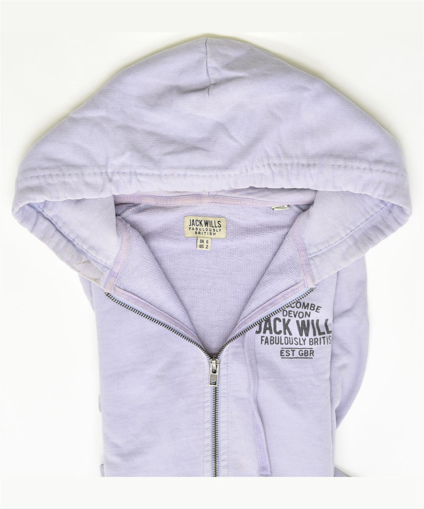 JACK WILLS Womens Graphiz Zip Hoodie Sweater UK 6 XS Purple Cotton | Vintage | Thrift | Second-Hand | Used Clothing | Messina Hembry 