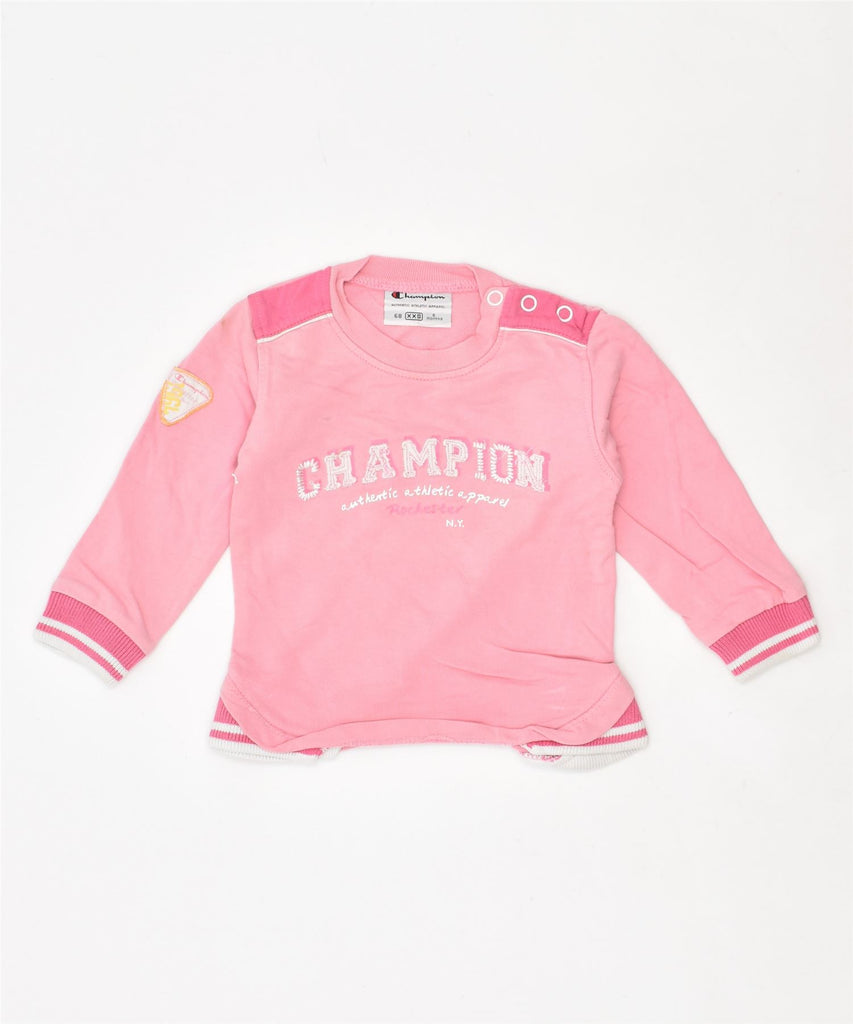 CHAMPION Girls Graphic Sweatshirt Jumper 3-6 Months 2XS Pink Cotton | Vintage | Thrift | Second-Hand | Used Clothing | Messina Hembry 