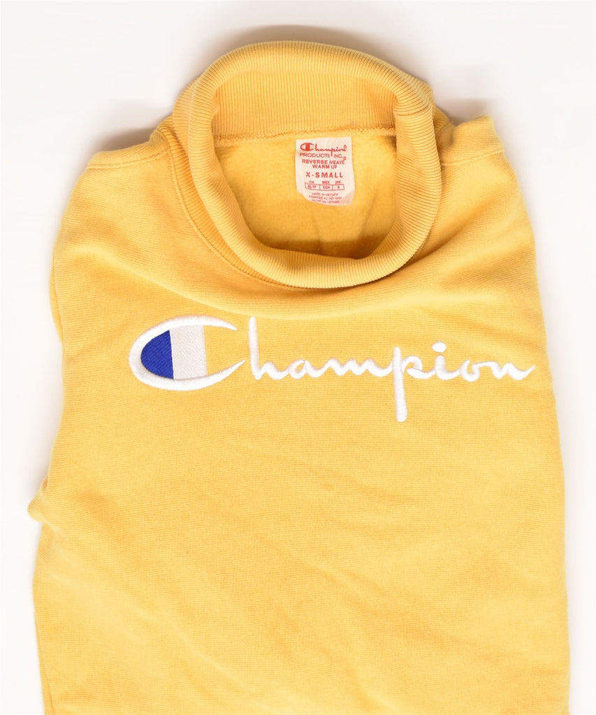 CHAMPION Womens Graphic Sweatshirt Jumper UK 6 XS Yellow Cotton | Vintage | Thrift | Second-Hand | Used Clothing | Messina Hembry 