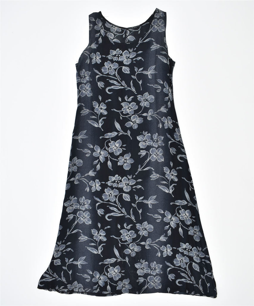 VINTAGE Womens A-Line Dress UK 12 Medium Navy Blue Floral | Vintage | Thrift | Second-Hand | Used Clothing | Messina Hembry 