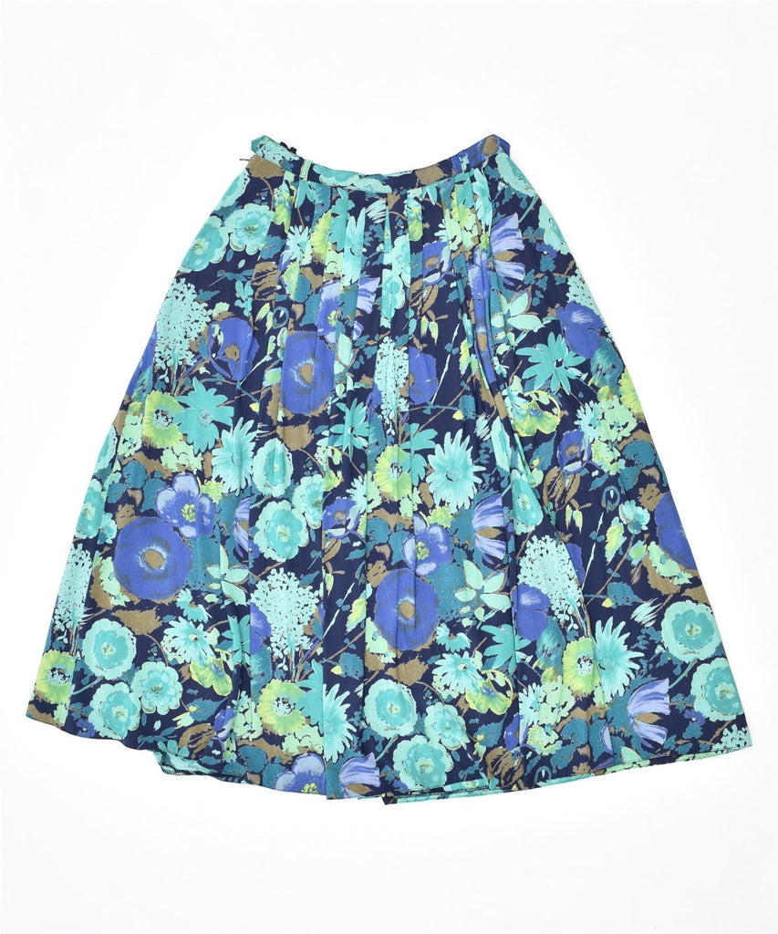 HIRSCH Womens Pleated Skirt EU 38 Small W26 Blue Floral Viscose Vintage | Vintage | Thrift | Second-Hand | Used Clothing | Messina Hembry 