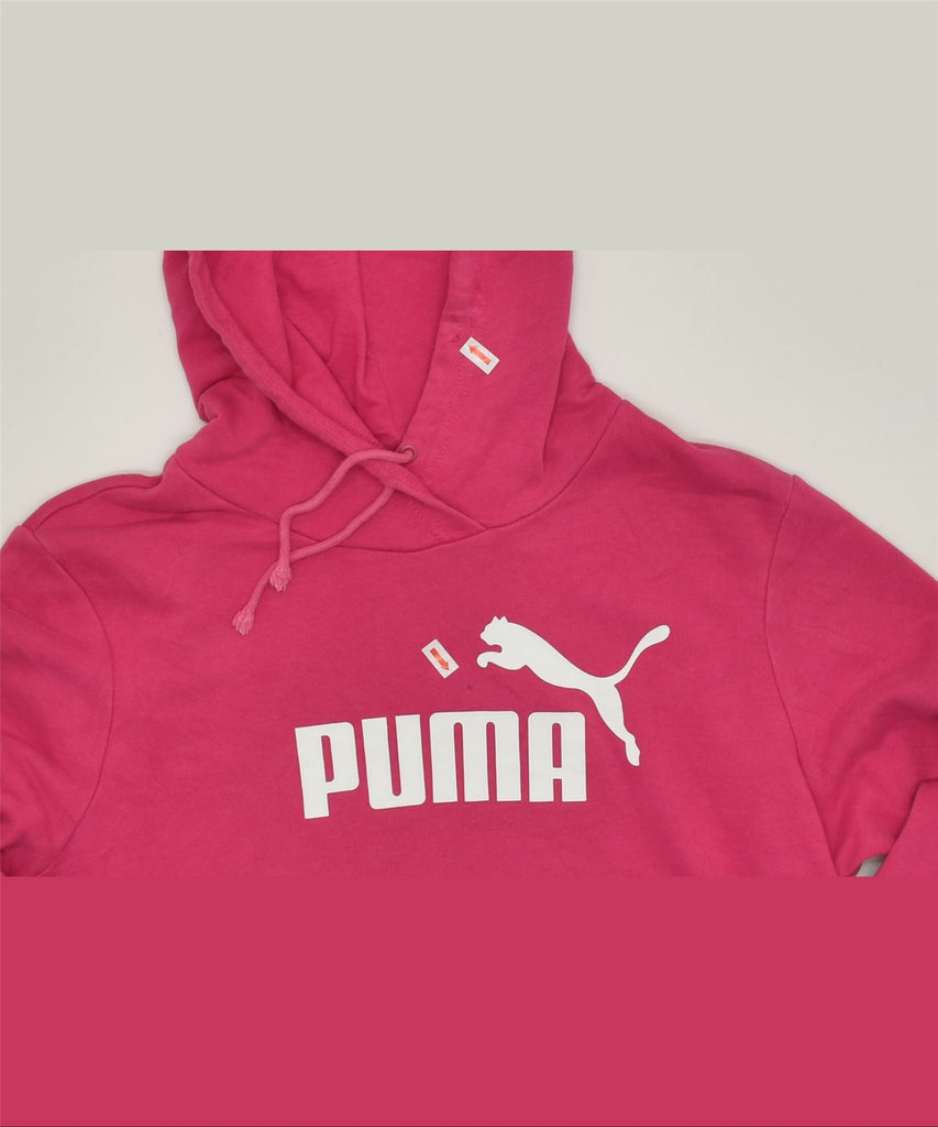 PUMA Womens Graphic Hoodie Jumper UK 14 Large Pink Cotton | Vintage | Thrift | Second-Hand | Used Clothing | Messina Hembry 