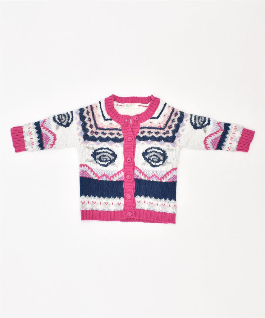 BENETTON Girls Cardigan Sweater 0-3 Months Multicoloured Fair Isle Acrylic | Vintage | Thrift | Second-Hand | Used Clothing | Messina Hembry 