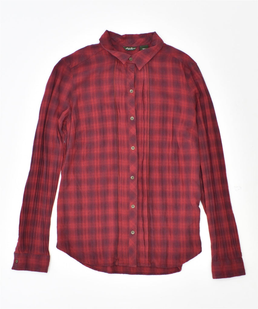 EDDIE BAUER Womens Shirt UK 12 Medium Red Check Cotton | Vintage | Thrift | Second-Hand | Used Clothing | Messina Hembry 