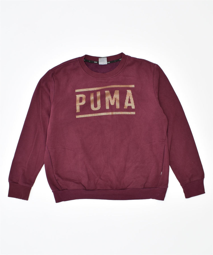 PUMA Womens Sweatshirt Jumper UK 14 Large Maroon Cotton | Vintage | Thrift | Second-Hand | Used Clothing | Messina Hembry 