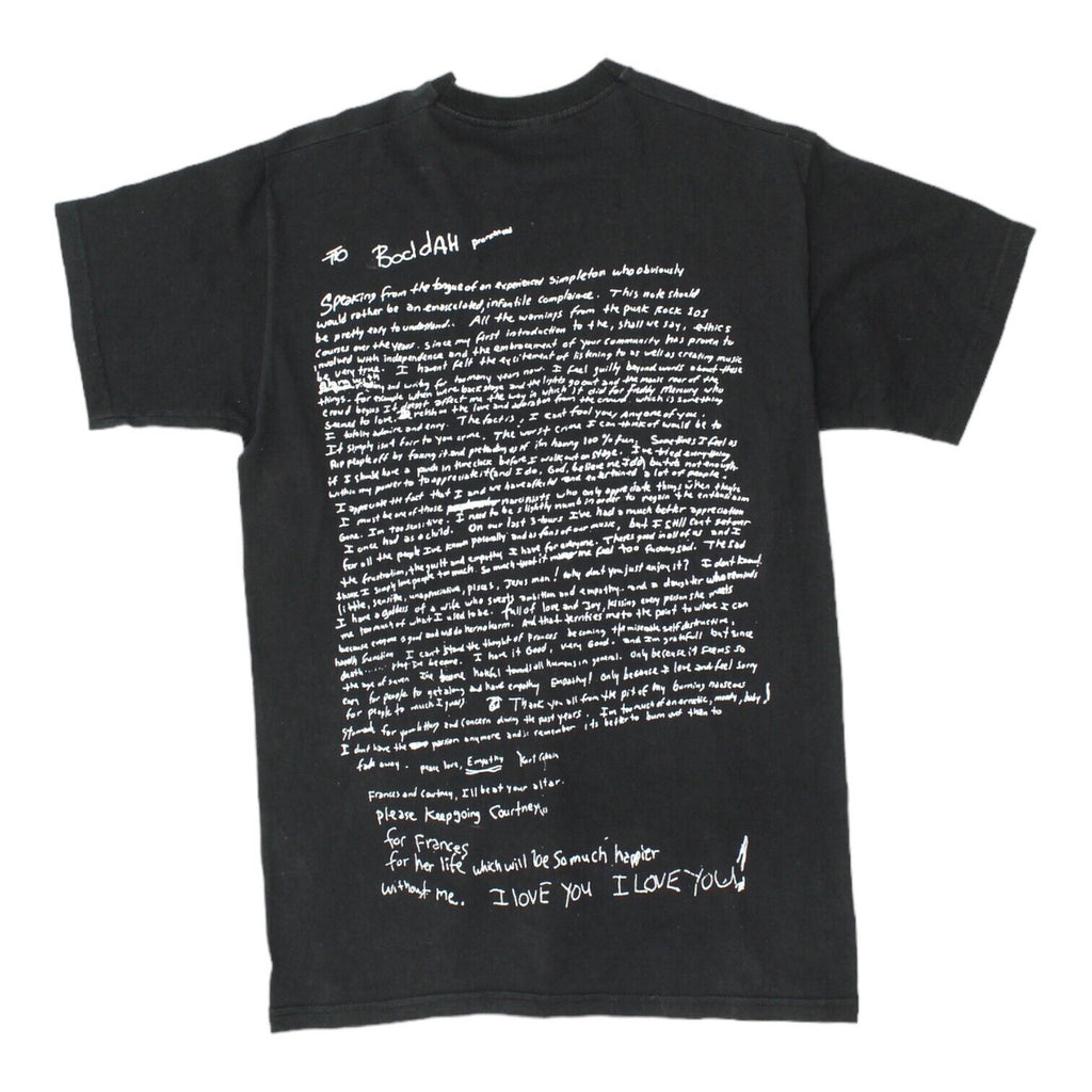 Nirvana Kurt Cobain Suicide Note Mens Black Tshirt | Grunge Alt Rock Band VTG | Vintage Messina Hembry | Thrift | Second-Hand Messina Hembry | Used Clothing | Messina Hembry 