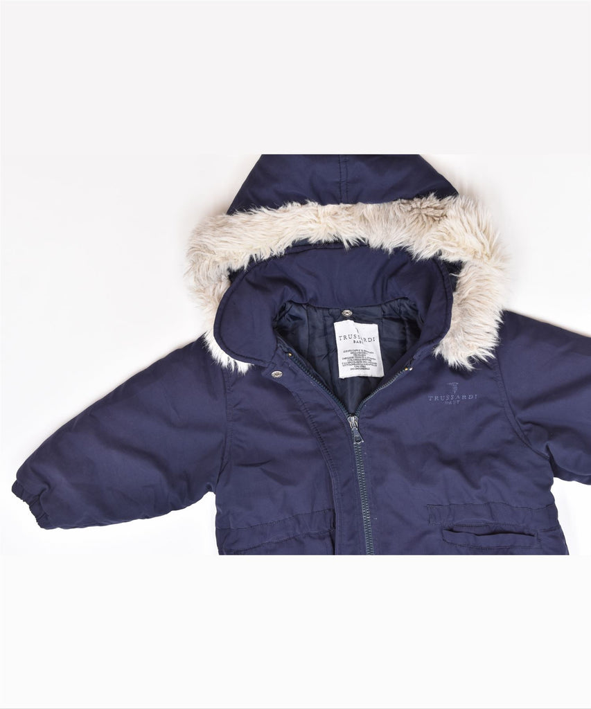 TRUSSARDI Girls Hooded Padded Jacket 3-4 Years Navy Blue Polyester | Vintage | Thrift | Second-Hand | Used Clothing | Messina Hembry 