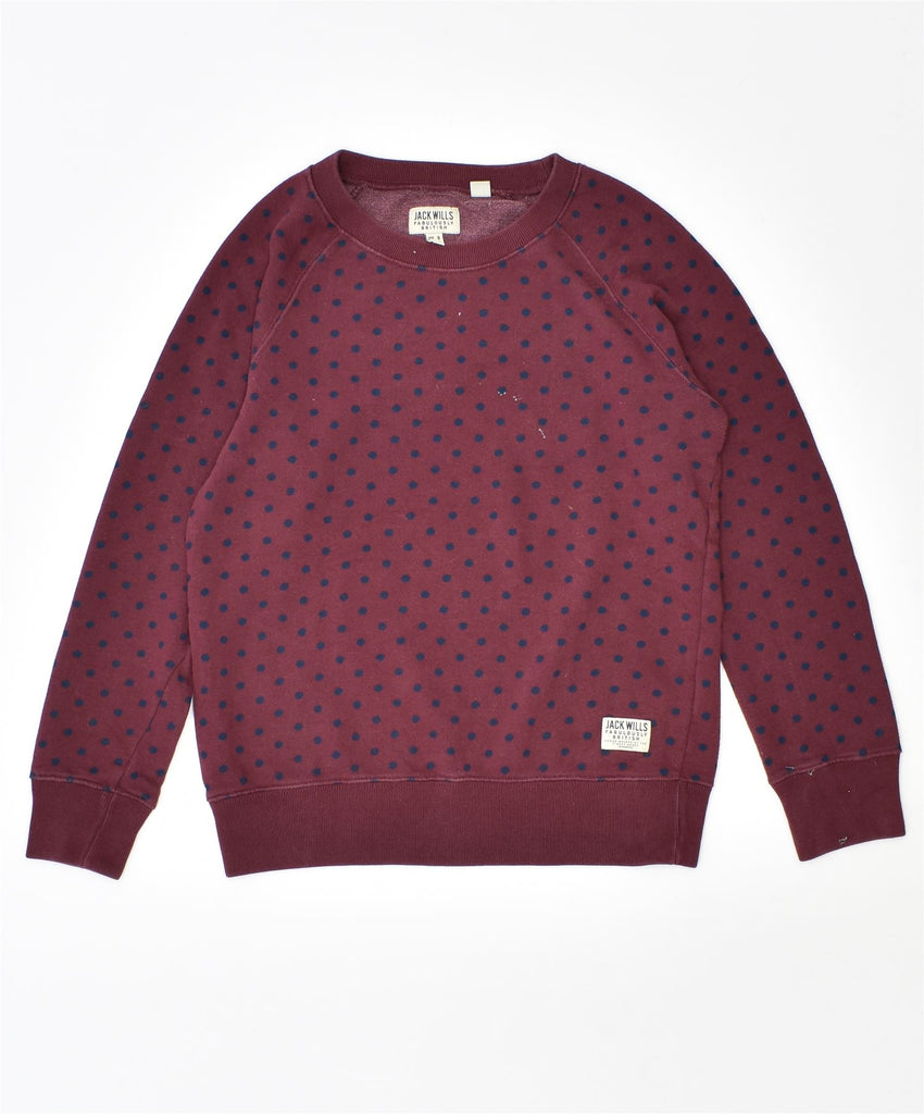 JACK WILLS Womens Sweatshirt Jumper UK 8 Small Burgundy Polka Dot Cotton | Vintage | Thrift | Second-Hand | Used Clothing | Messina Hembry 