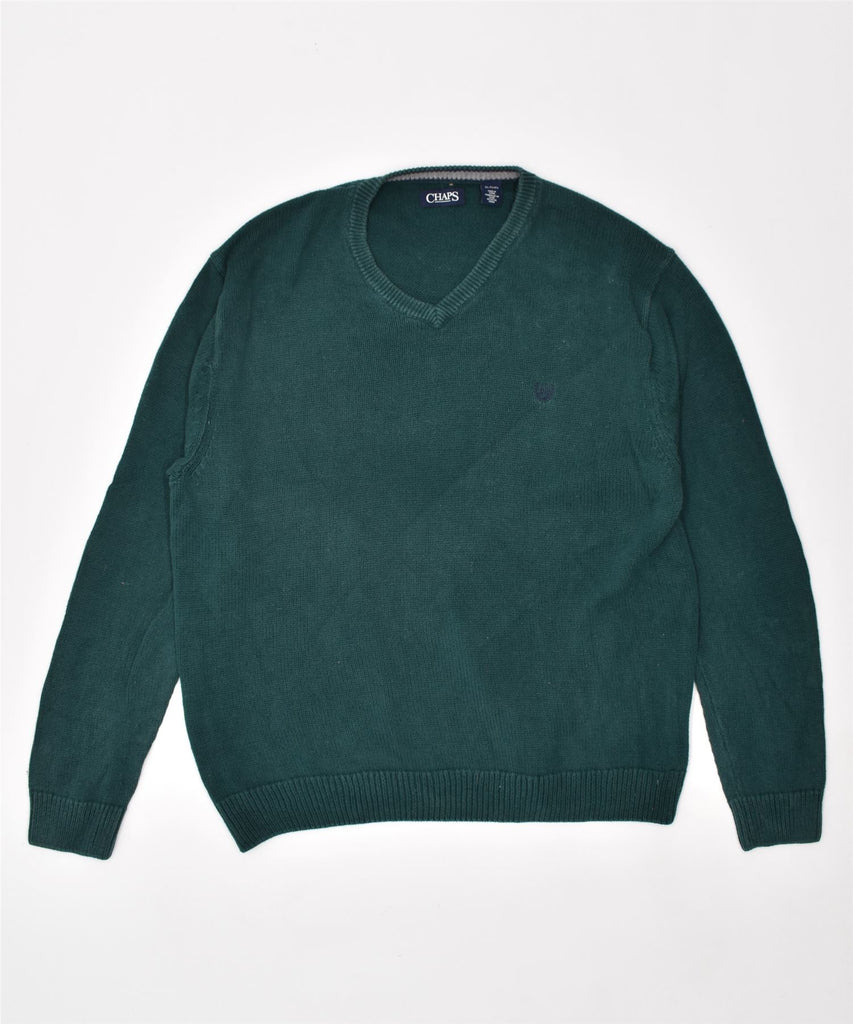 CHAPS Mens V-Neck Jumper Sweater XL Green Cotton | Vintage | Thrift | Second-Hand | Used Clothing | Messina Hembry 