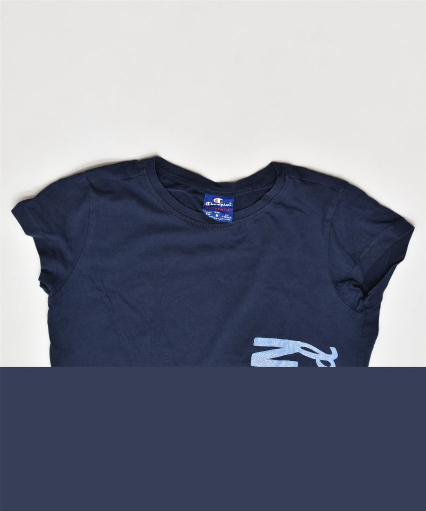 CHAMPION Girls Graphic T-Shirt Top 9-10 Years Medium Navy Blue Cotton | Vintage | Thrift | Second-Hand | Used Clothing | Messina Hembry 